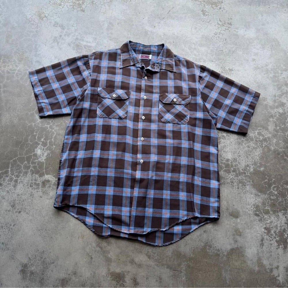 True vintage 70's Big Mac Poly cotton plaid short sleeve button up shirt  XL